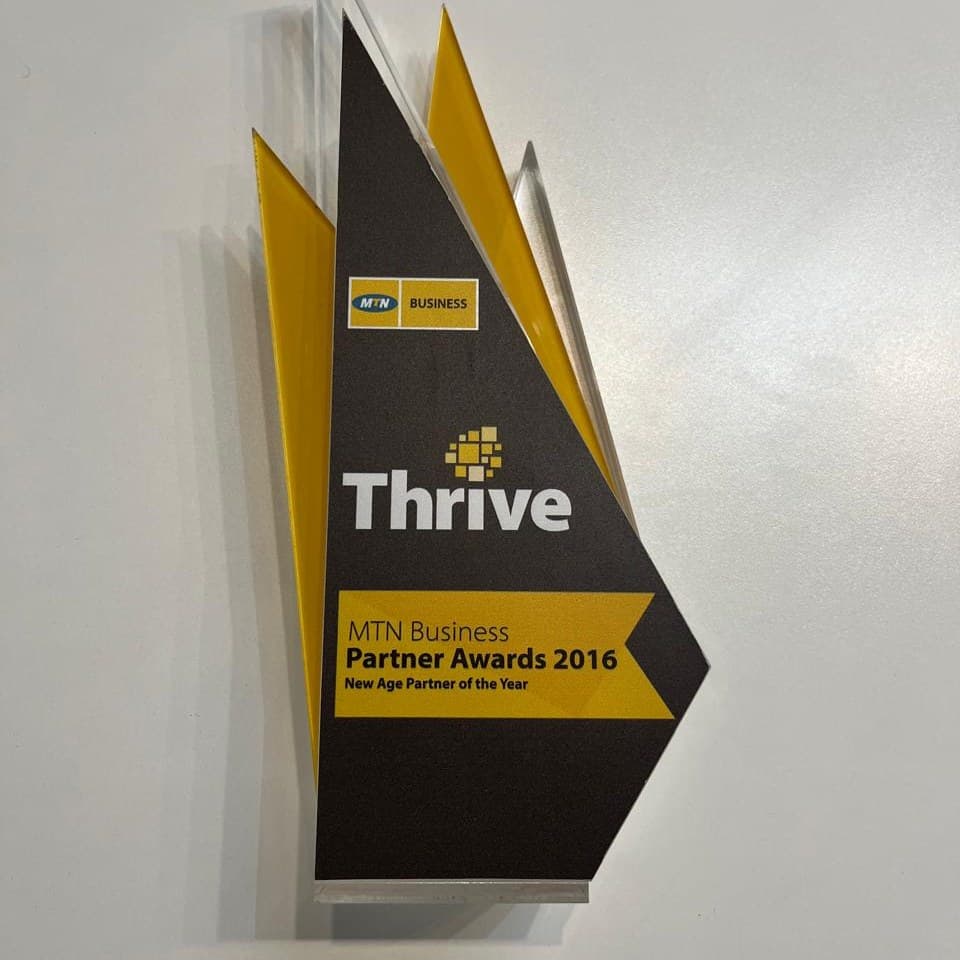 The MTN Business Partner Awards 2016 trophy for New Age Partner of the Year