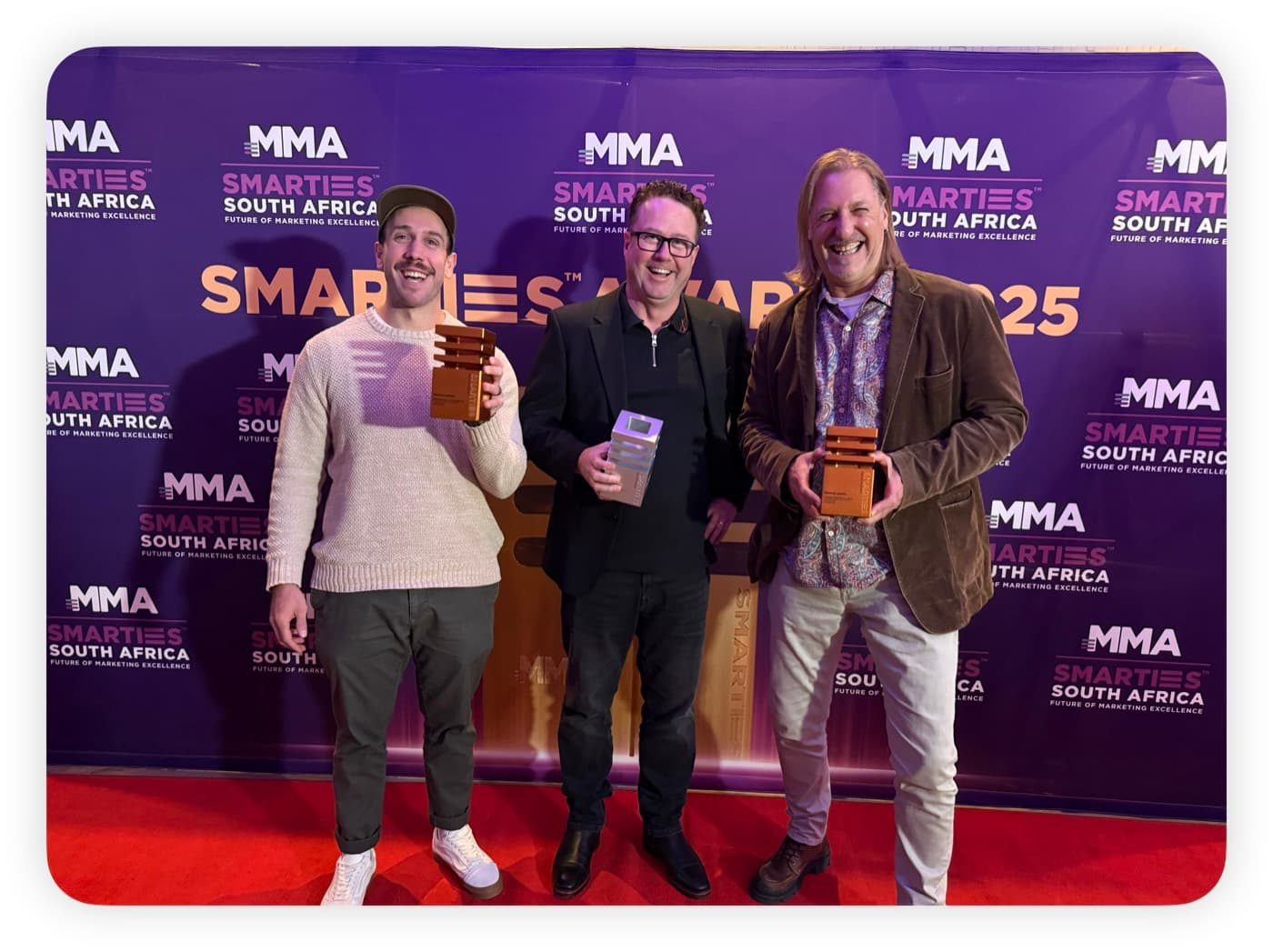 The Broadbrand team with their trophies at the MMA SMARTIES South Africa 2025 awards